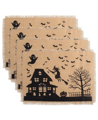 Design Imports Haunted House Print Burlap Placemat, Set of 4