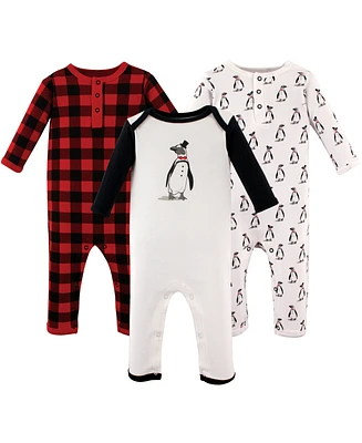 Hudson Baby Boys Cotton Coveralls 3pk, Penguin, 12-18 Months