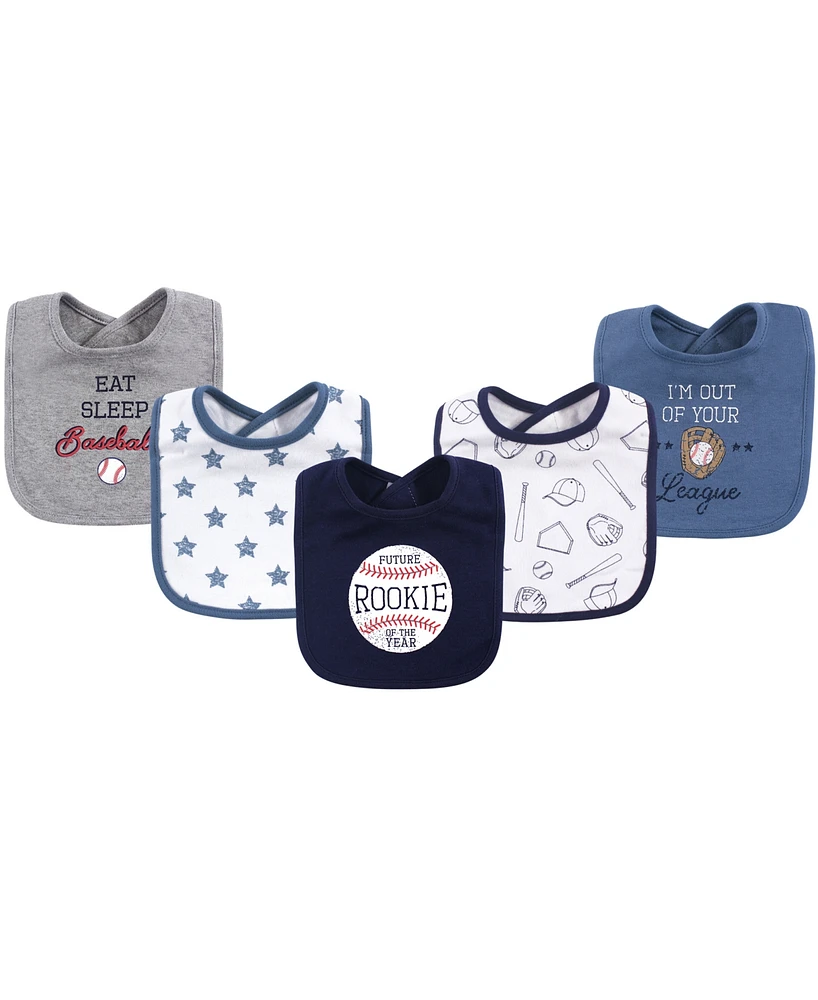 Hudson Baby Unisex Cotton Drooler Bibs 5 Pack Baseball One Size