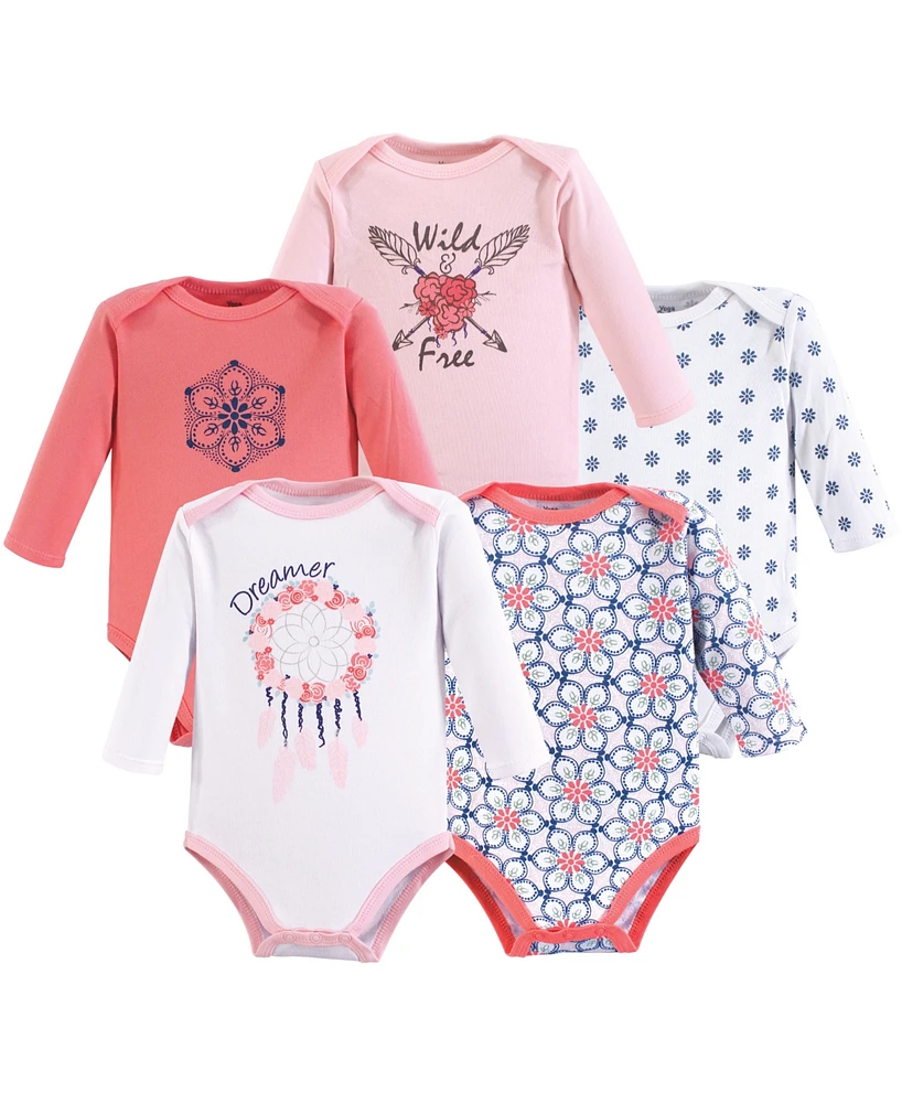 Yoga Sprout Cotton Long-Sleeve Bodysuits 5pk, Free Hugs, 18-24 Months