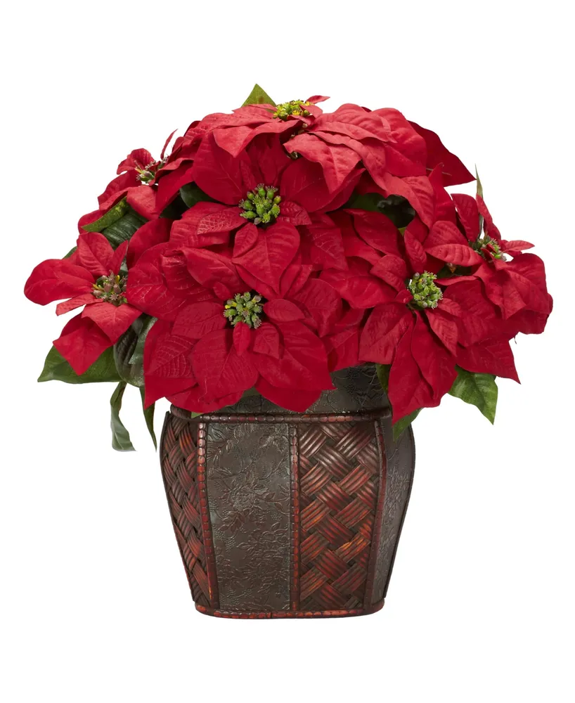 Nearly Natural Poinsettia w/Decorative Vase Silk Arrangement