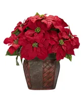 Nearly Natural Poinsettia w/Decorative Vase Silk Arrangement