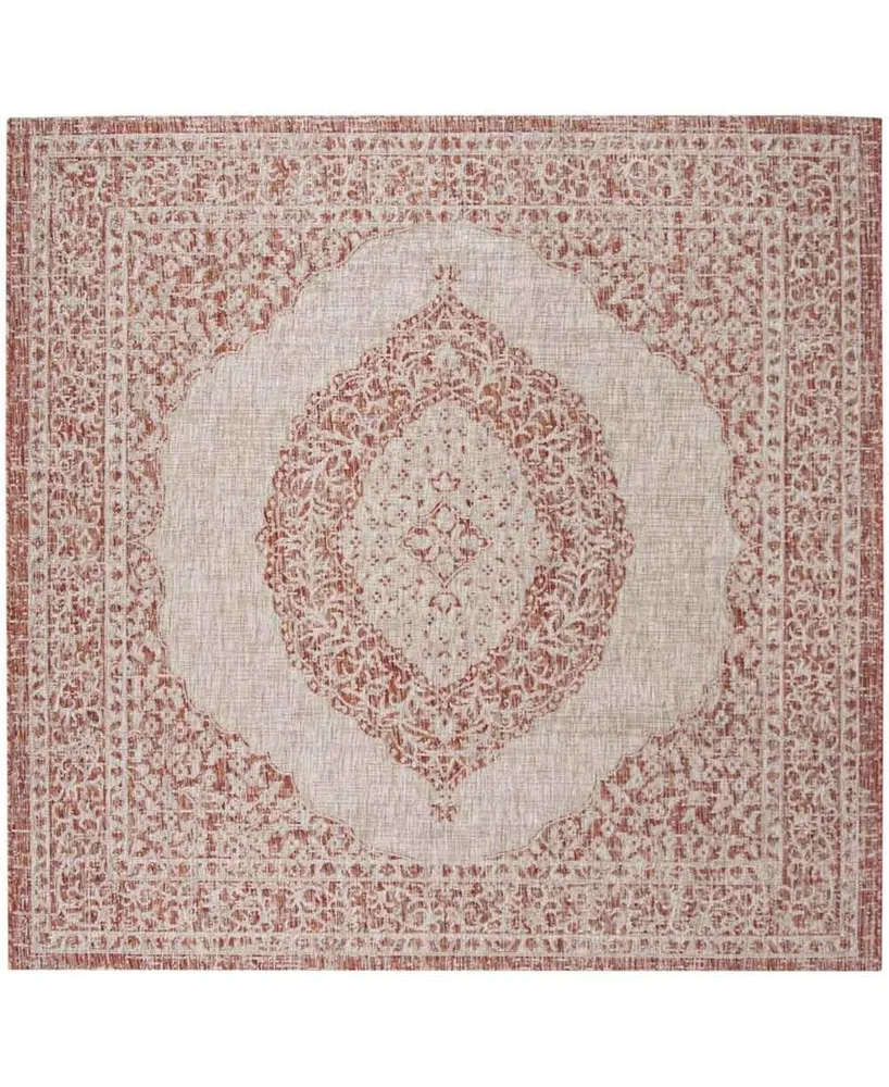 Safavieh Courtyard CY8751 Light Beige and Terracotta 6'7" x 6'7" Sisal Weave Square Outdoor Area Rug