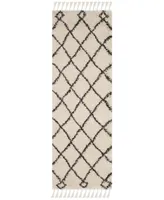 Safavieh Moroccan Fringe Shag MFG241 Cream and Charcoal 2'3" X 11' Runner Area Rug