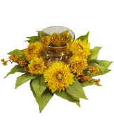 Nearly Natural Golden Sunflower Candelabrum Silk Flower Arrangement