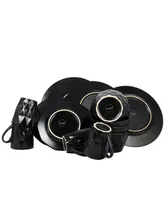 Elama Retro Chic 16 Piece Glazed Dinnerware Set in Black