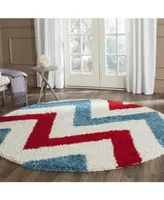 Safavieh Shag Kids SGK564 Ivory and Red 6'7" x 6'7" Round Area Rug