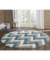 Safavieh Shag Kids SGK568 Ivory and Blue 6'7" x 6'7" Round Area Rug