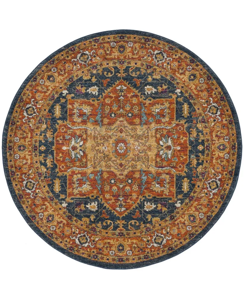 Safavieh Evoke EVK275 Blue and Orange 6'7" x 6'7" Round Area Rug