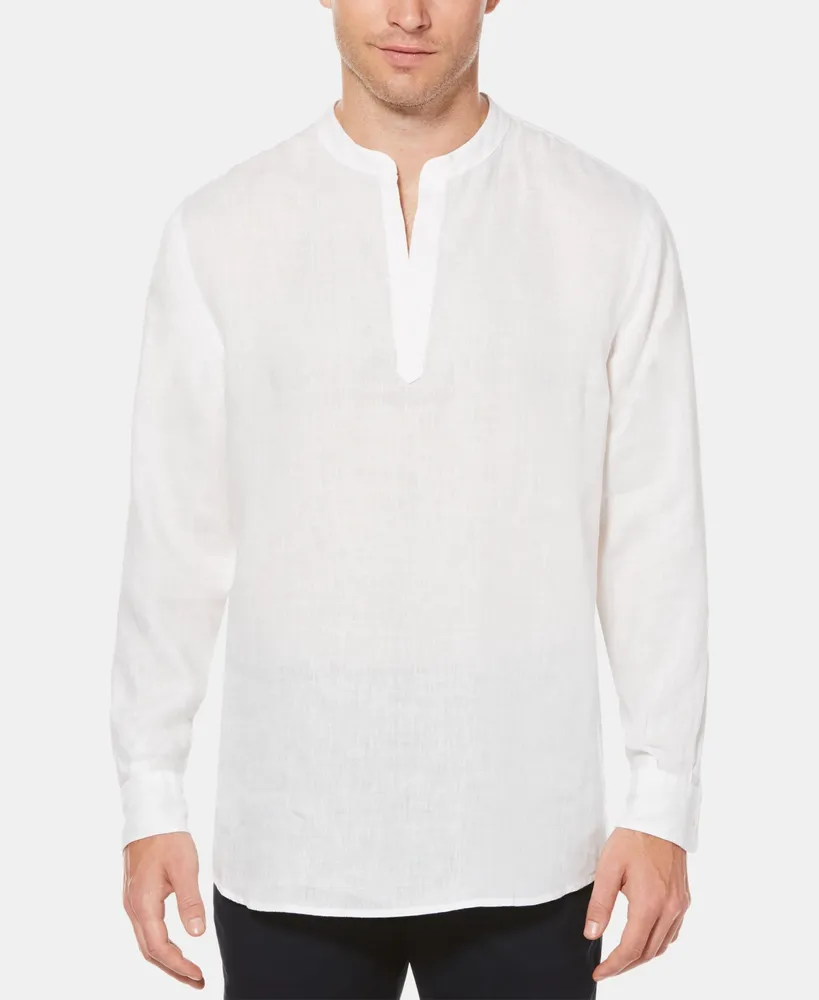 Perry Ellis Men's Solid Linen Popover Long Sleeve Shirt