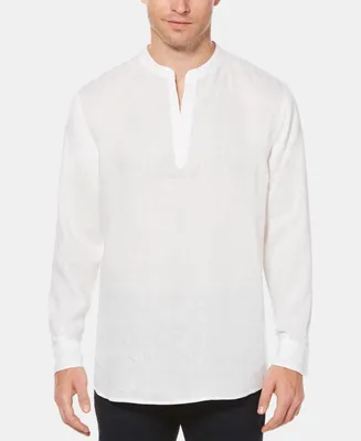 Perry Ellis Men's Solid Linen Popover Long Sleeve Shirt