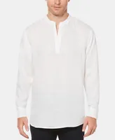 Perry Ellis Men's Solid Linen Popover Long Sleeve Shirt