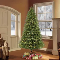 Puleo 6.5FT Pre-Lit Green Mountain Fir Artificial Christmas Tree