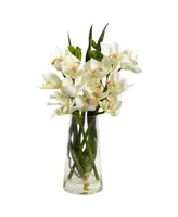 Nearly Natural Cymbidium Orchid w/Vase