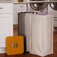 Household Essentials Square Metal Laundry Hamper with Wood Lid