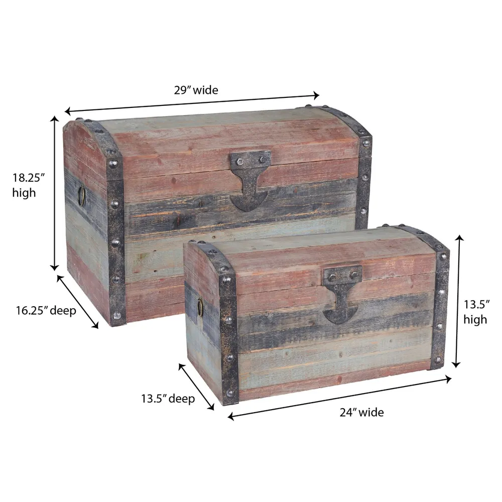 Household Essentials Set of 2 Weathered Wooden Storage Trunks