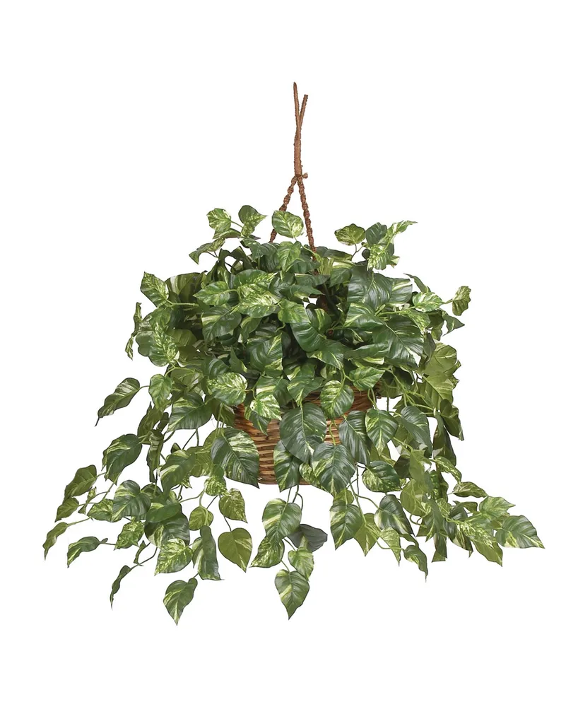 Nearly Natural Pothos Hanging Basket Silk Plant