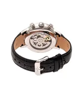 Empress Beatrice Automatic Silver Case, Black Leather Watch 38mm