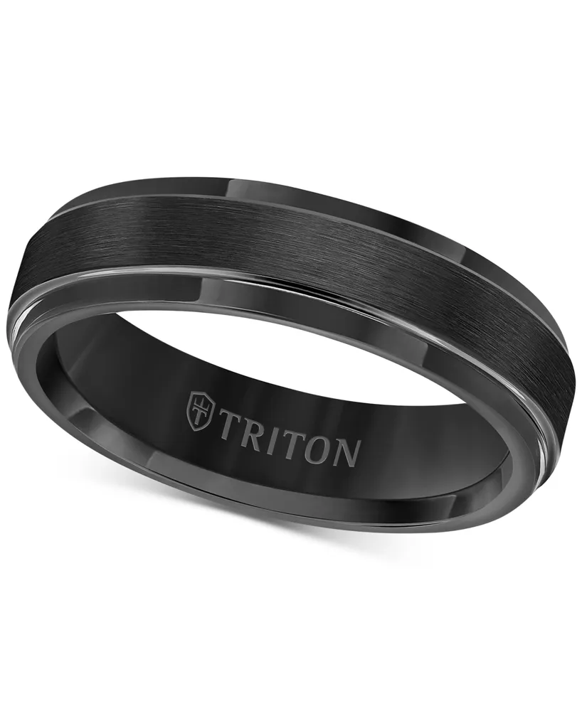 Triton Men's Black Tungsten Carbide Ring, Comfort Fit Wedding Band (6mm)