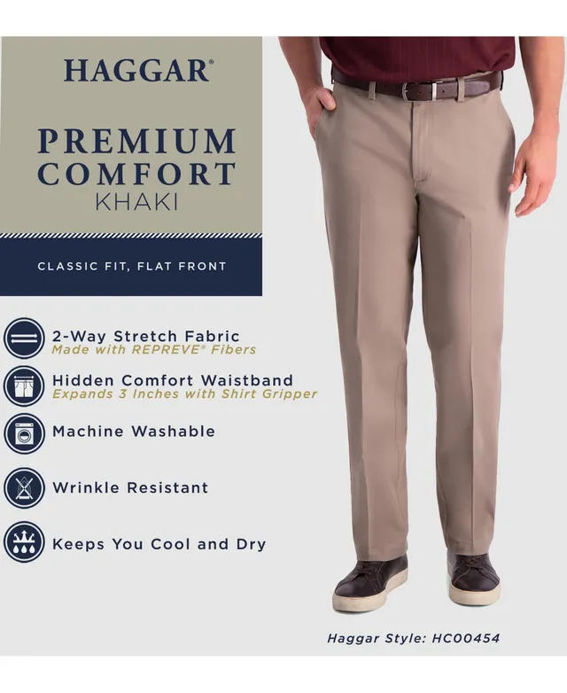 Men's Haggar® Iron Free Premium Khaki™ Classic-Fit Pleat Front Hidden  Comfort Waistband Casual Pant