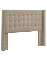 Amelina Tufted Beige Linen Nailhead Wingback Headboard, King