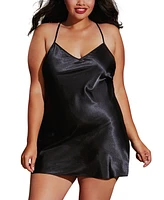 Dreamgirl Plus Size Satin Robe & Chemise 2pc Lingerie Set