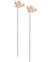 Swarovski Rose Gold-Tone Crystal Swan & Removable Chain Drop Earrings