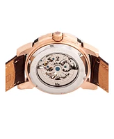 Reign Philippe Automatic Rose Gold Case, Black Dial, Genuine Brown Leather Watch 41mm