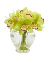 Nearly Natural Cymbidium Orchid Artificial Arrangement in Glass Vase