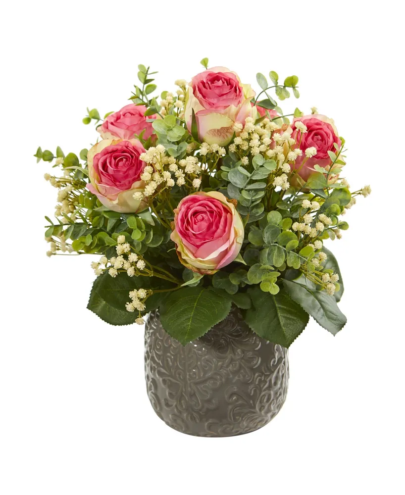 Nearly Natural Rose, Eucalyptus, Gypsophila Artificial Arrangement