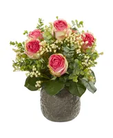 Nearly Natural Rose, Eucalyptus, Gypsophila Artificial Arrangement