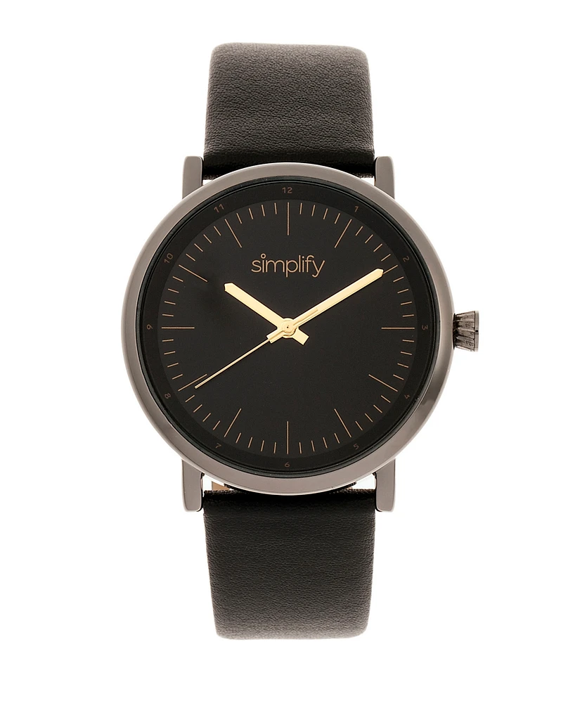 Simplify Quartz The 6200 Black Dial, Genuine Gunmetal Leather Watch 39mm