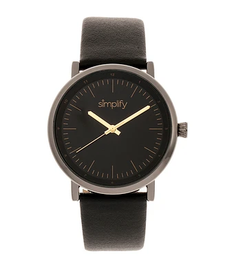 Simplify Quartz The 6200 Black Dial, Genuine Gunmetal Leather Watch 39mm
