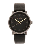 Simplify Quartz The 6200 Black Dial, Genuine Gunmetal Leather Watch 39mm