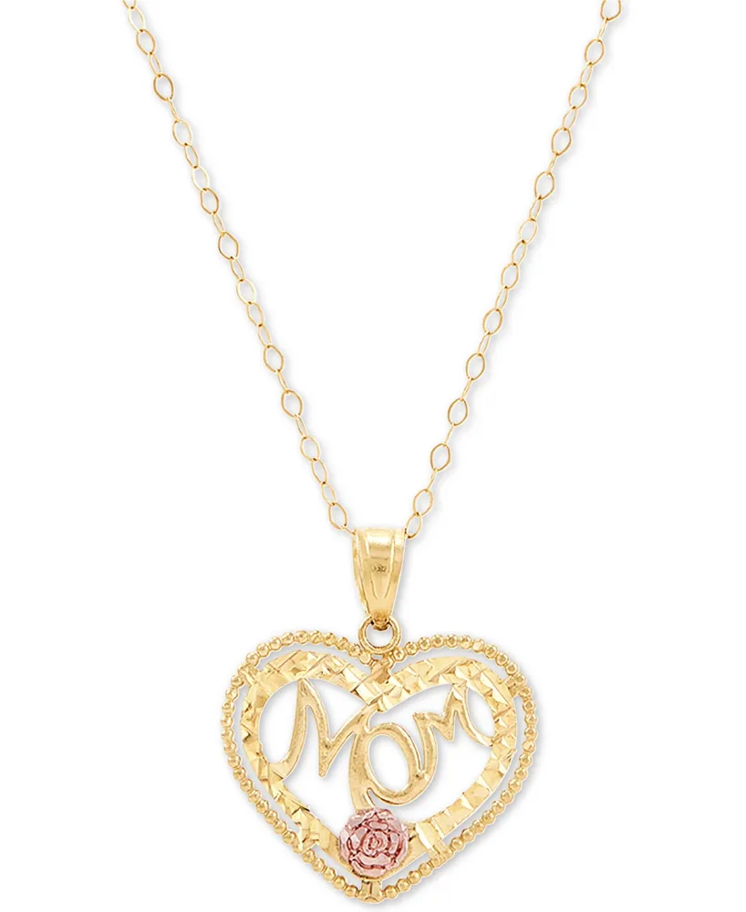 Mom Heart 18" Pendant Necklace in 10k Gold & 10k Rose Gold