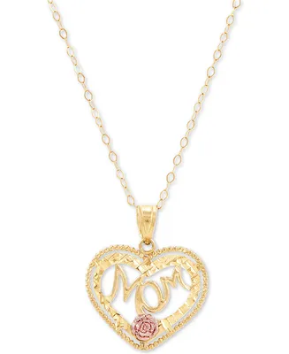 Mom Heart 18" Pendant Necklace in 10k Gold & 10k Rose Gold