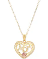 Mom Heart 18" Pendant Necklace in 10k Gold & 10k Rose Gold