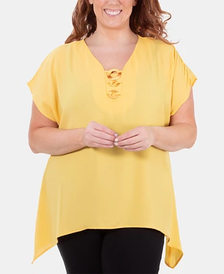 Ny Collection Plus Embellished Handkerchief-Hem Top