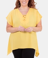 Ny Collection Plus Size Embellished Handkerchief-Hem Top