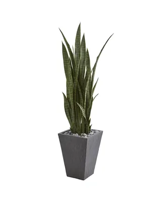 Nearly Natural 57" Sansevieria Artificial Plant in Slate Planter