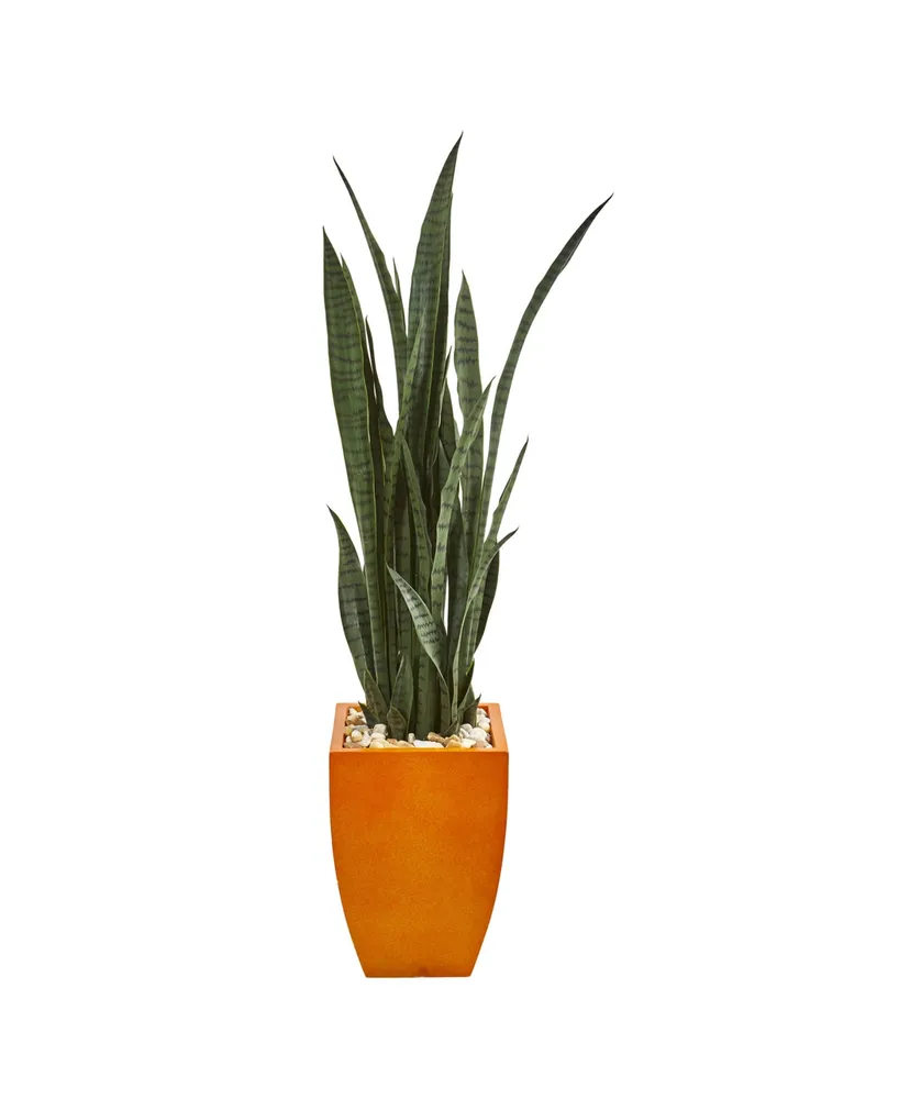 Nearly Natural 55" Sansevieria Artificial Plant in Orange Planter