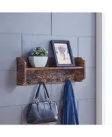 Danya B. Utility Wall Shelf with Hooks - Aged Wood