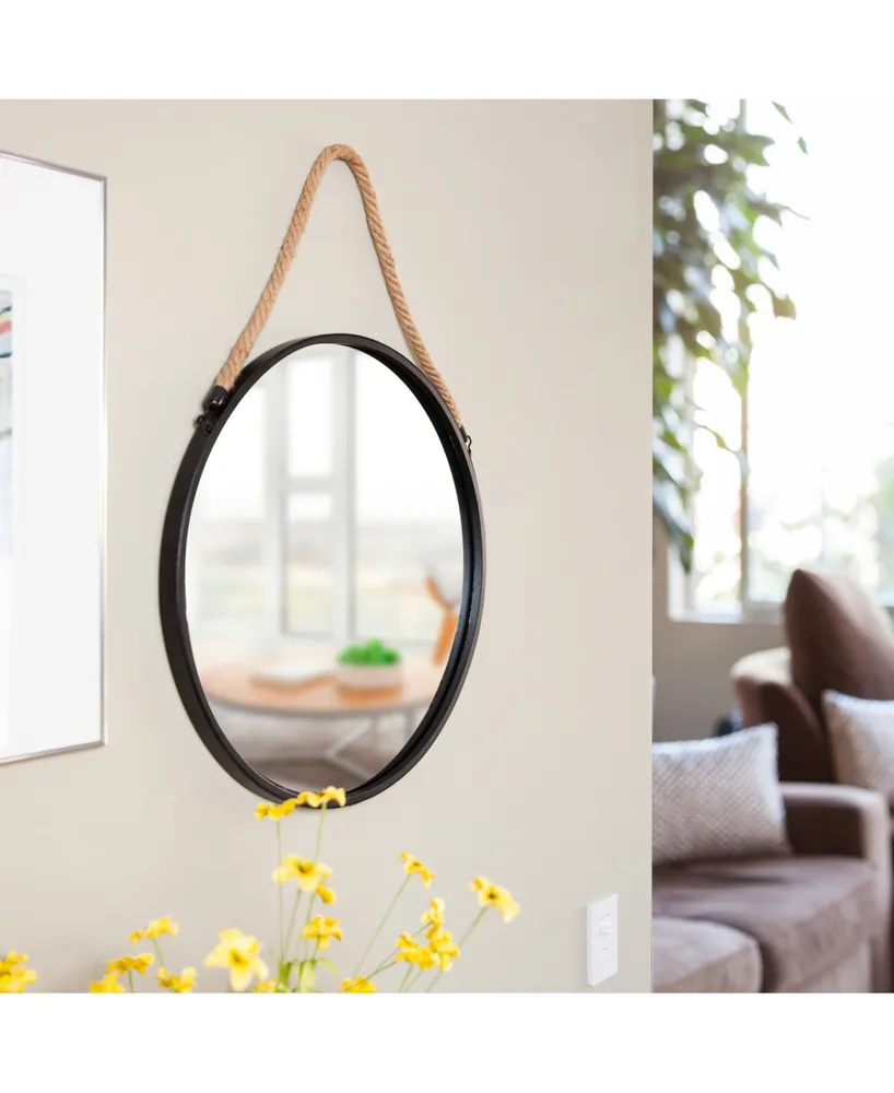 Danya B. 20" Decorative Round Metal Circle Wall Mirror with Hanging Rope