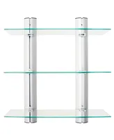 Danya B. Wall-Mount 3-Tier Adjustable Glass Wall Shelves on Aluminum Bars