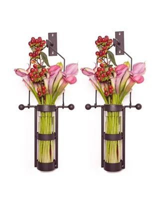 Danya B. Wall Mount Hanging Glass Cylinder Vase Set with Metal Cradle and Hook