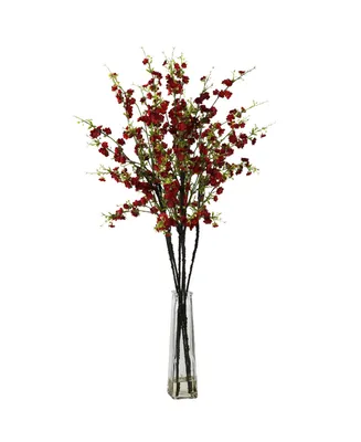 Nearly Natural Cherry Blossoms w/Vase Silk Flower Arrangement