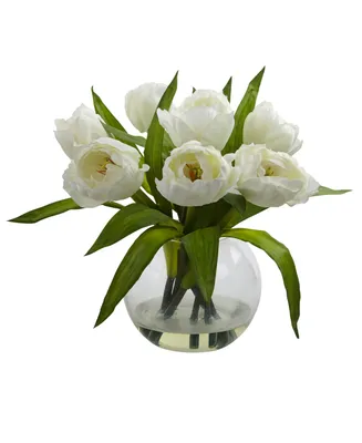 Nearly Natural Tulips Arrangement w/Vase