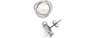Honora Cultured Freshwater Pearl (7mm) & Diamond (1/8 ct. t.w.) Stud Earrings 14k Gold