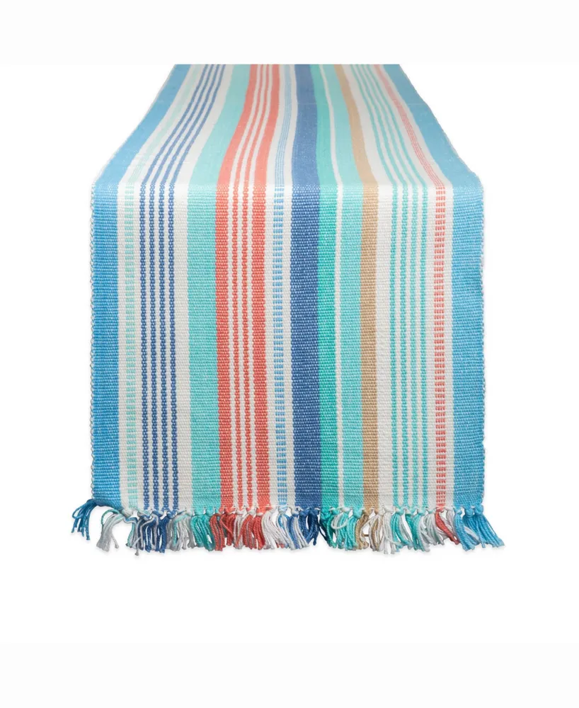 Seashore Stripe Fringed Table Runner 13" X 72"