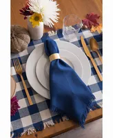 Navy Heavyweight Check Fringed Placemat Set of 6